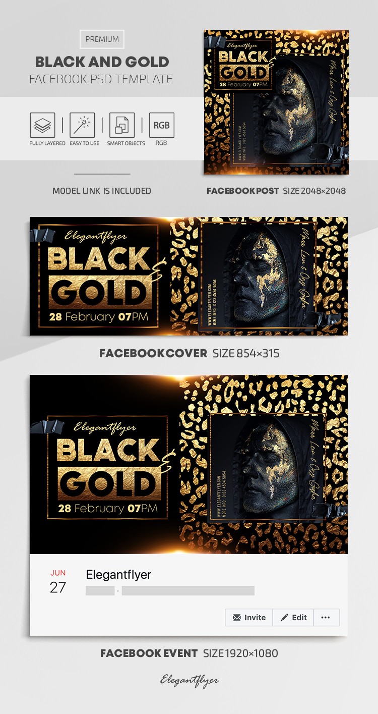 Black and Gold Facebook by ElegantFlyer