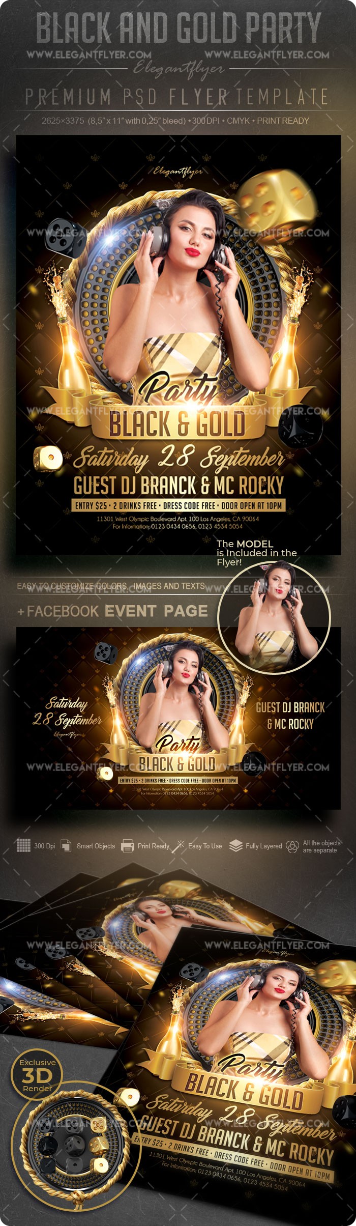 Schwarze und Gold Party by ElegantFlyer