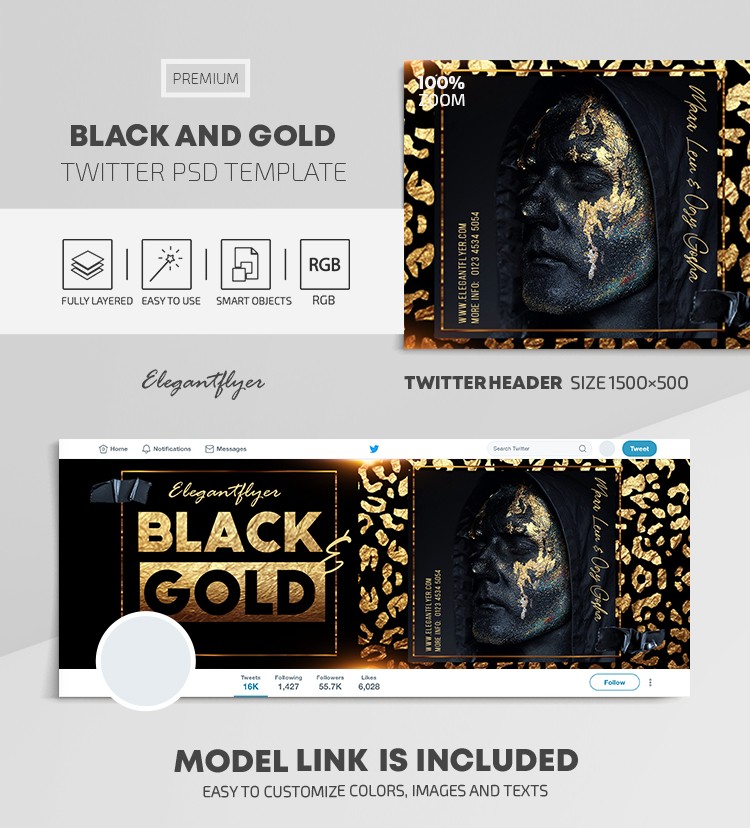 Twitter Negro y Dorado by ElegantFlyer