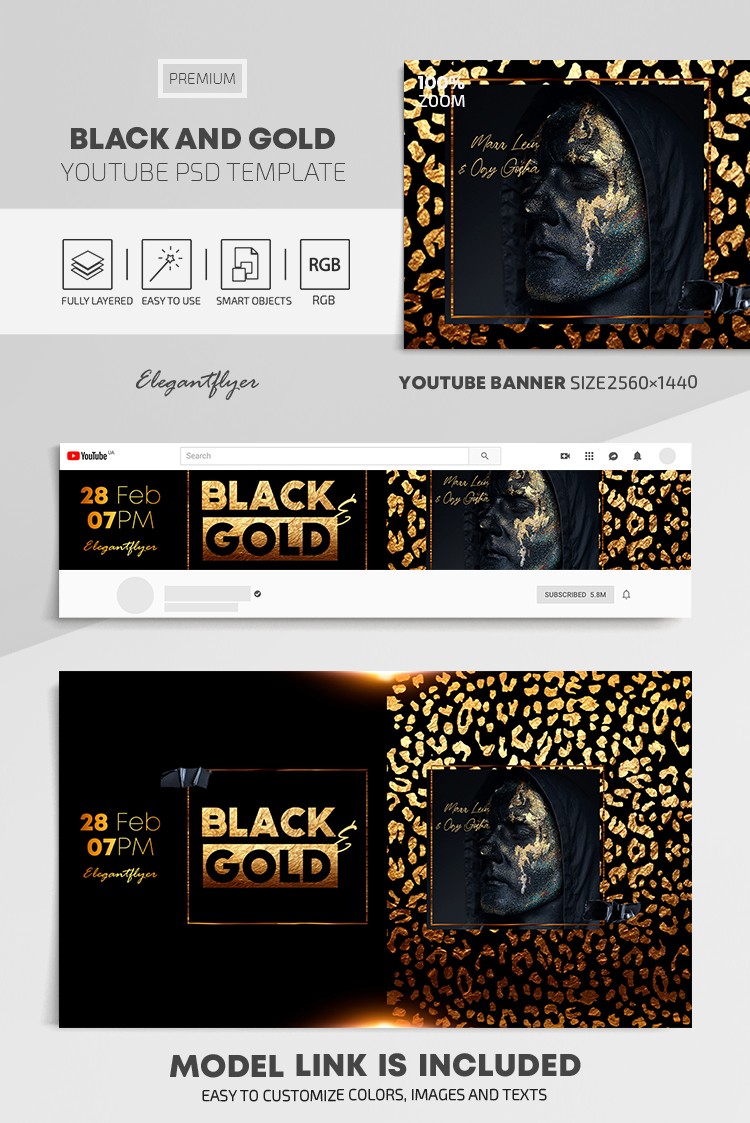 Schwarz und Gold Youtube by ElegantFlyer