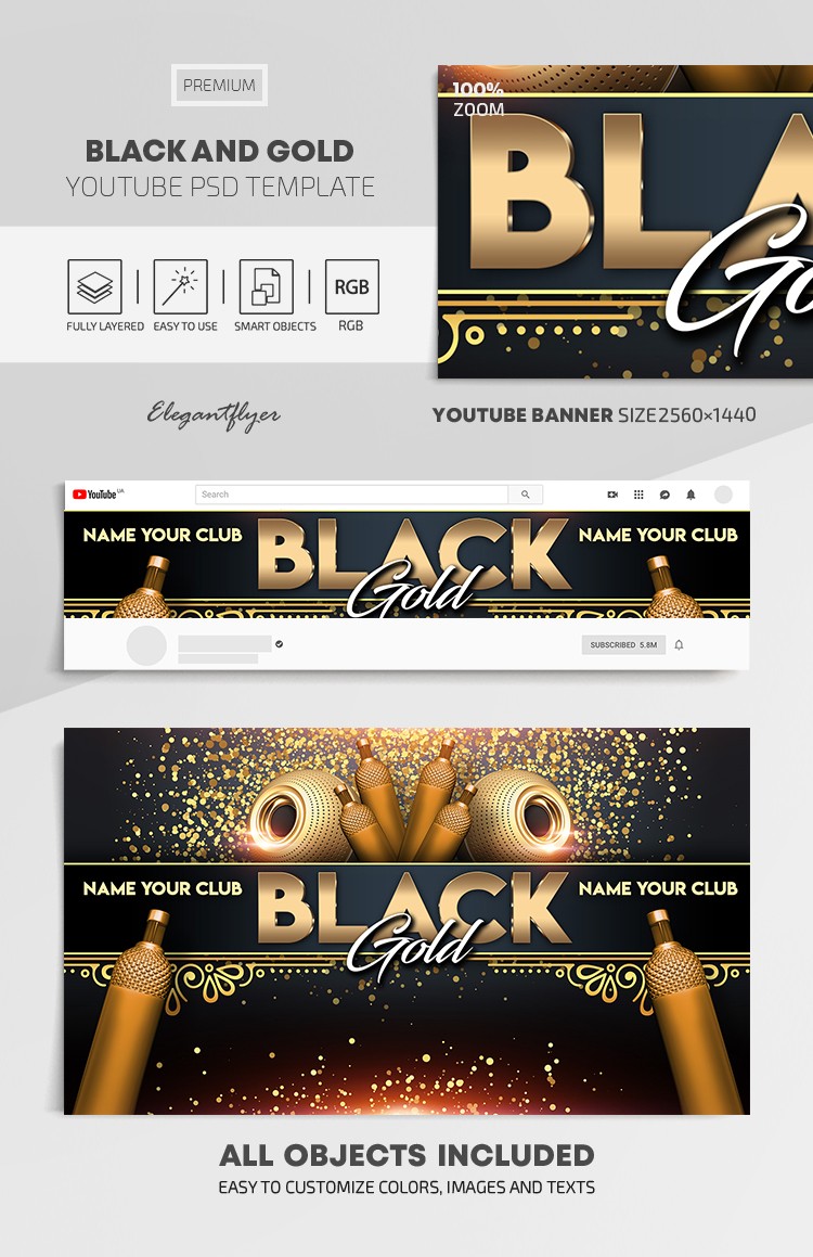 Preto e Dourado Youtube by ElegantFlyer