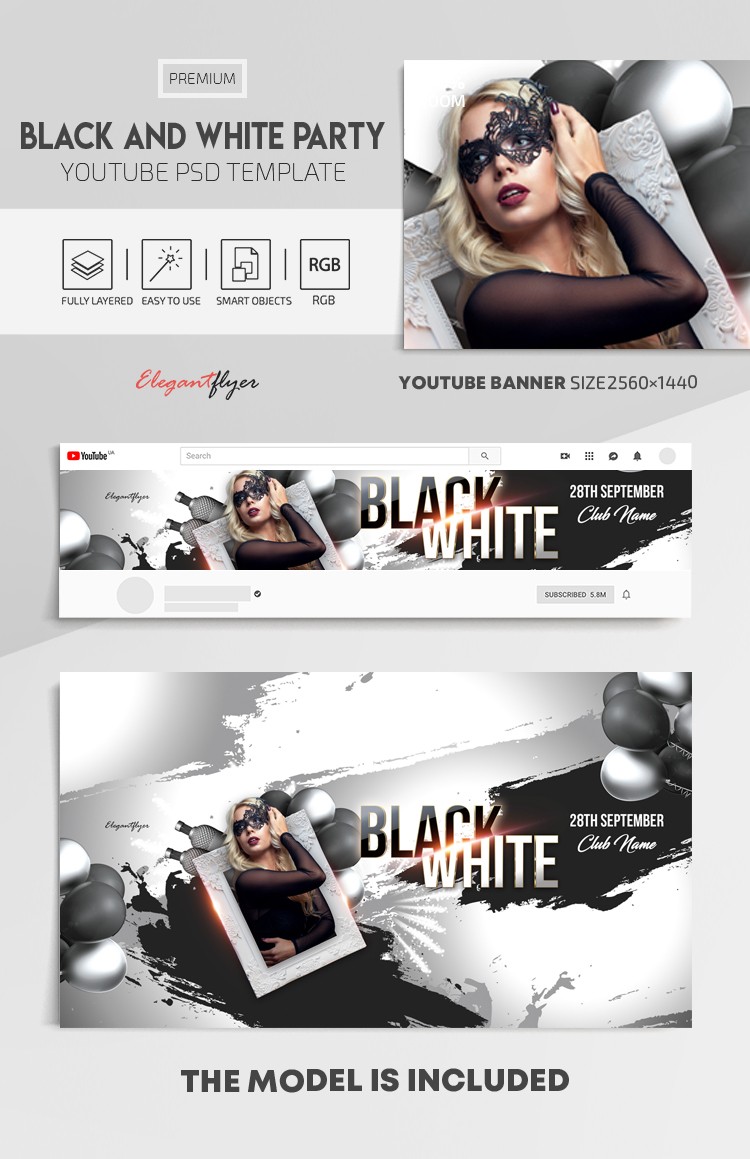 Schwarze und Weiße Party Youtube by ElegantFlyer