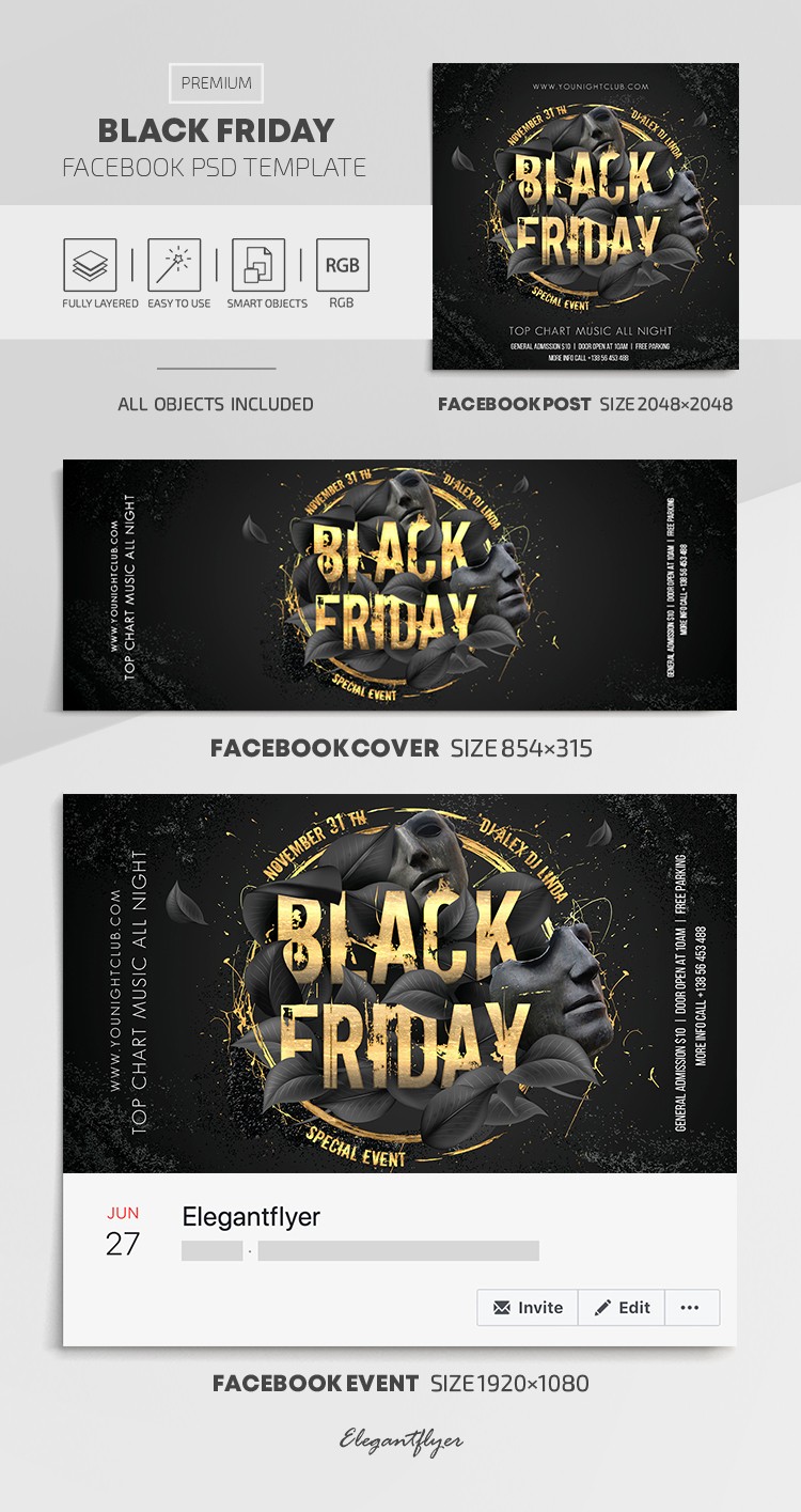Black Friday Facebook Set -> Set di Black Friday su Facebook by ElegantFlyer