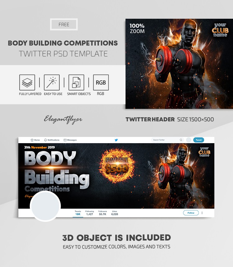 Body Building Competitions Twitter by ElegantFlyer