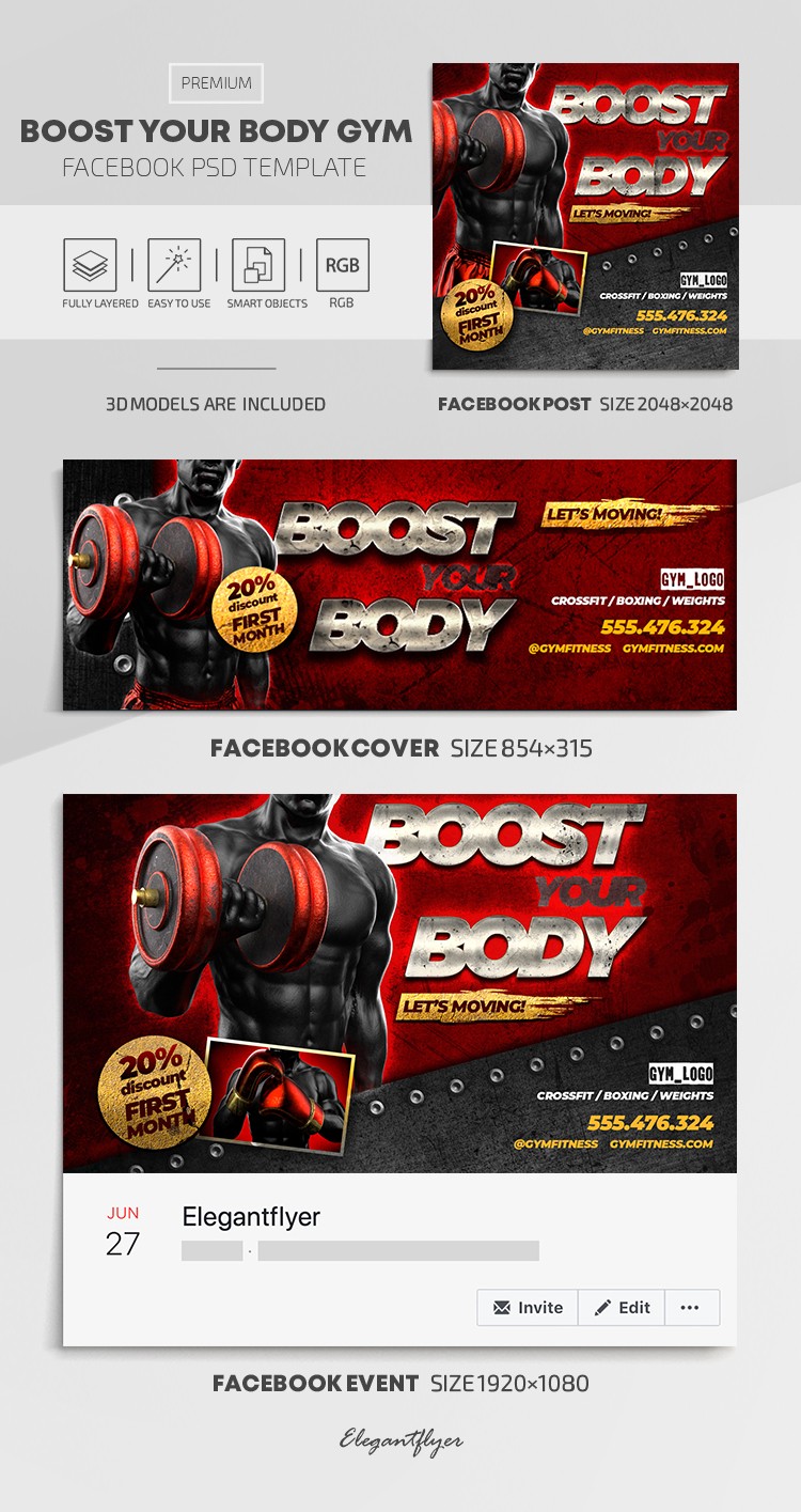 Boostez votre page Facebook de la salle de sport Boost Your Body. by ElegantFlyer