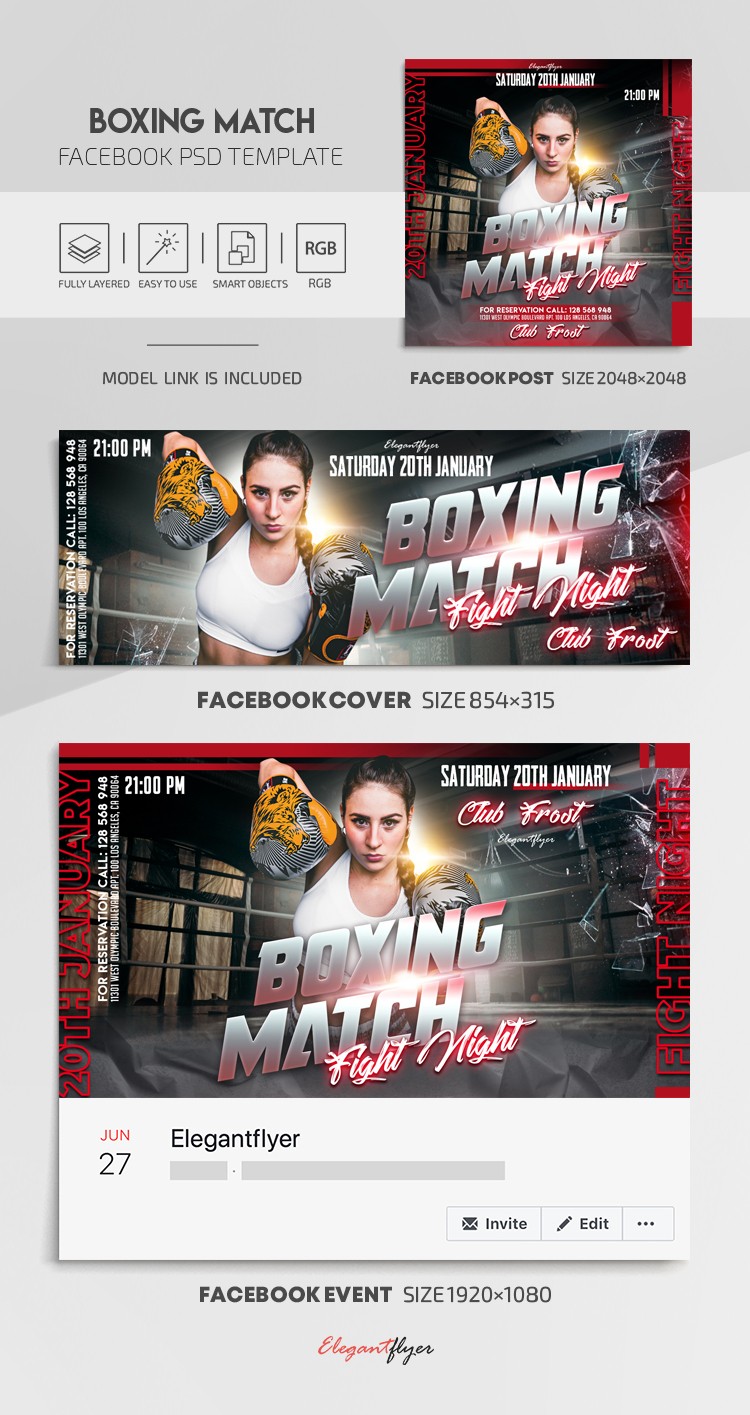 Boxing Match - Free Facebook Cover Template in PSD + Post + Event cover