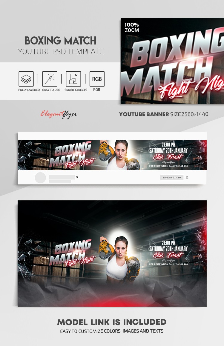 Boxing Match - Free Youtube Channel banner PSD Template