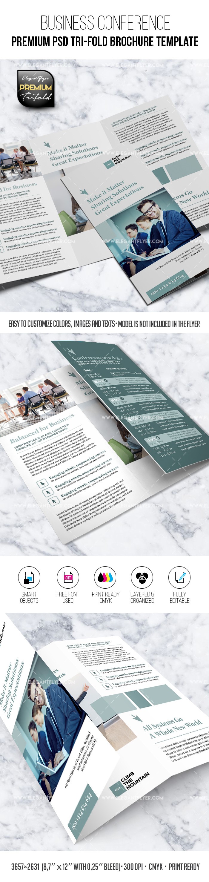 Business Conference – PSD Tri-Fold Brochure Template by ElegantFlyer