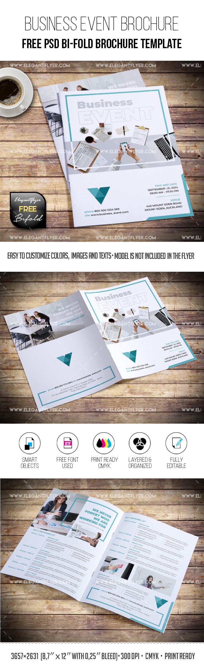 Business Event – Free Bi-Fold PSD Brochure Template by ElegantFlyer