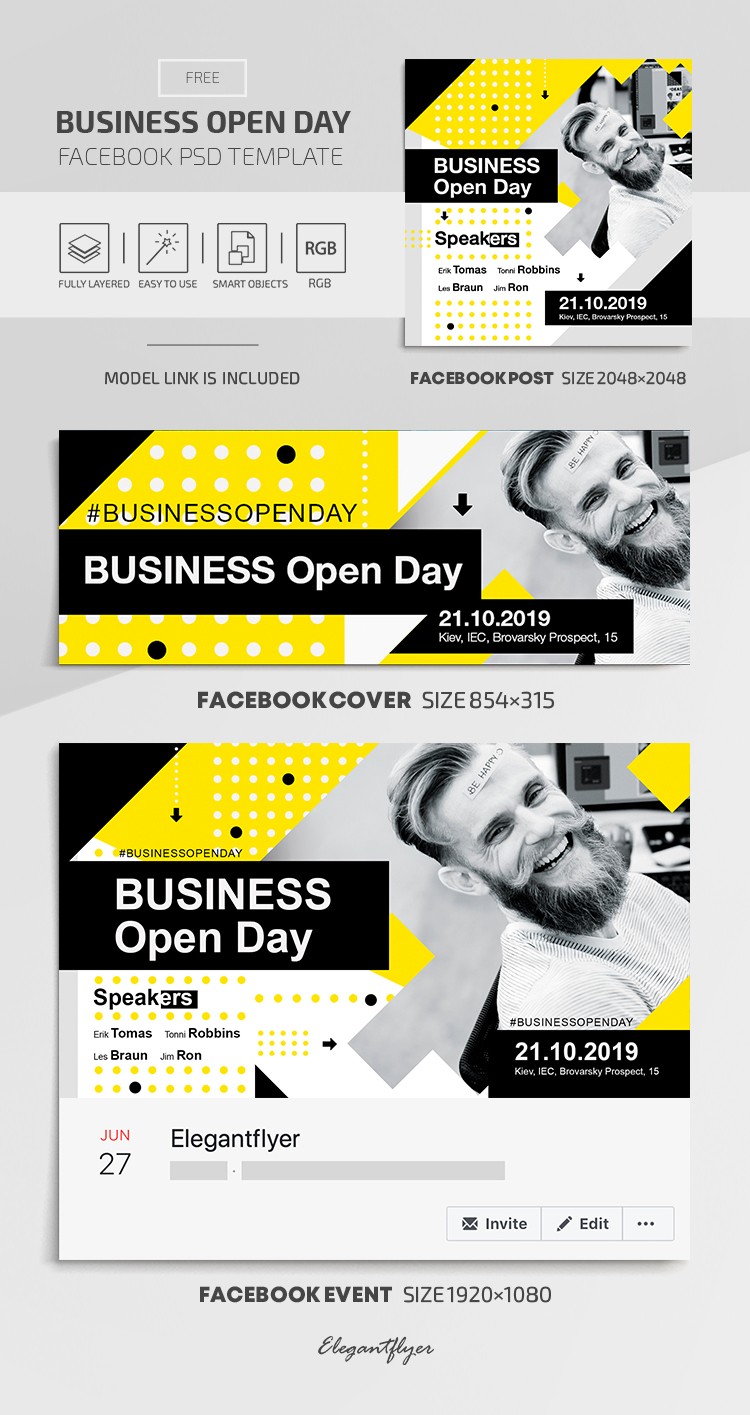 Día de Puertas Abiertas Empresarial en Facebook. by ElegantFlyer