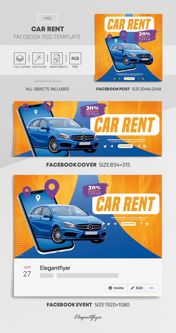 Wypożyczalnia samochodów na Facebooku by ElegantFlyer