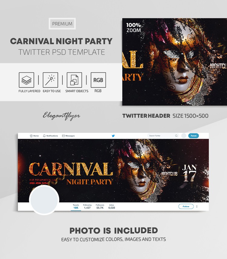 Carnival Night Party Twitter by ElegantFlyer