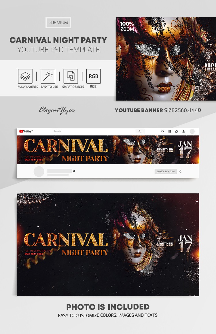 Noche de Carnaval Fiesta Youtube by ElegantFlyer