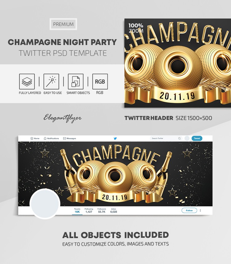 Champagne Night Party Twiter by ElegantFlyer