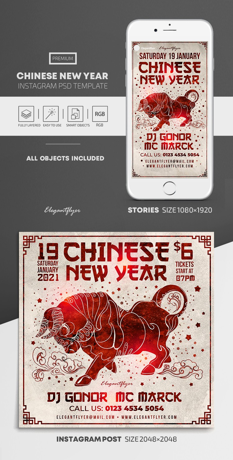 Anno del Bue di Capodanno Cinese Bull Instagram by ElegantFlyer