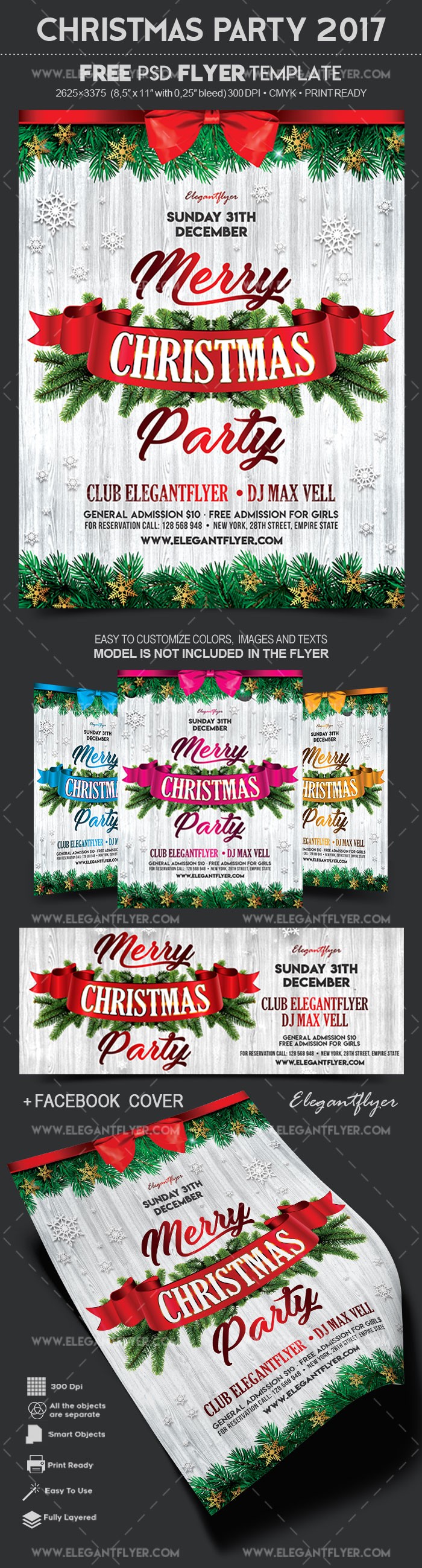 White Artistic Christmas Party 2017 Free Flyer Template PSD | by ...