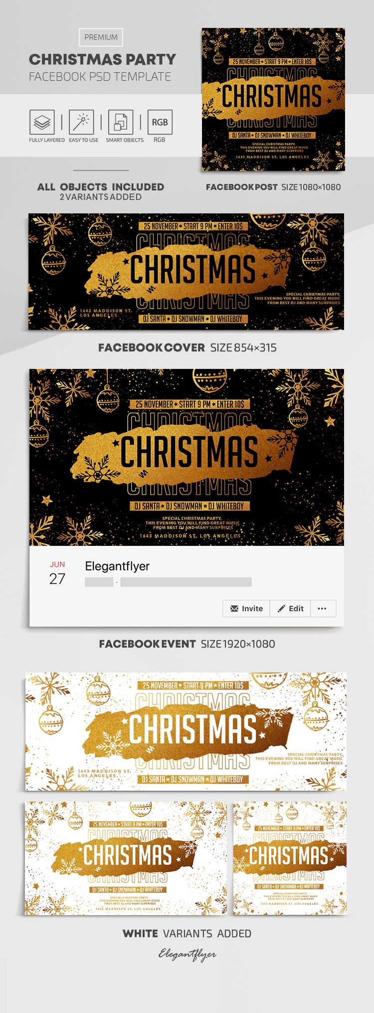 Fête de Noël Facebook Set by ElegantFlyer