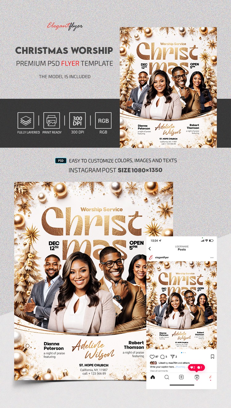 Christmas Worship Service Instagram Post by ElegantFlyer