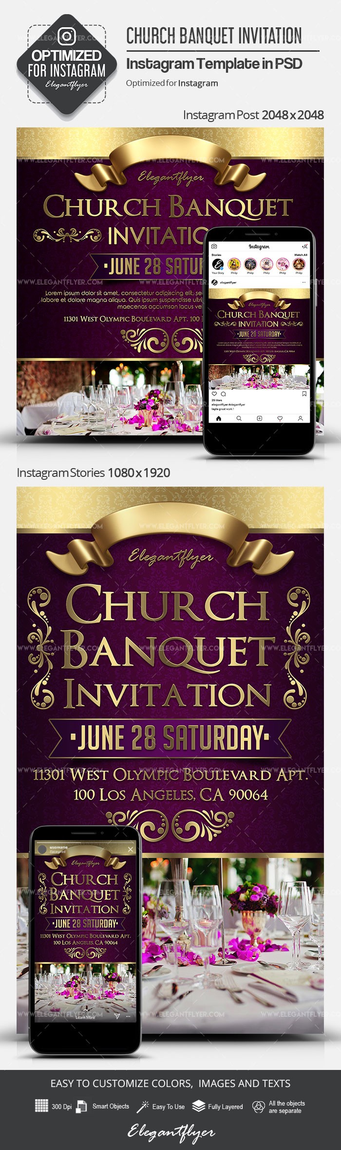 Church Banquet Invitation Instagram by ElegantFlyer