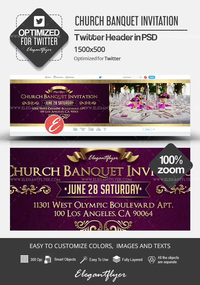 Purple Luxury Church Banquet Invitation Twitter Premium Social Media ...