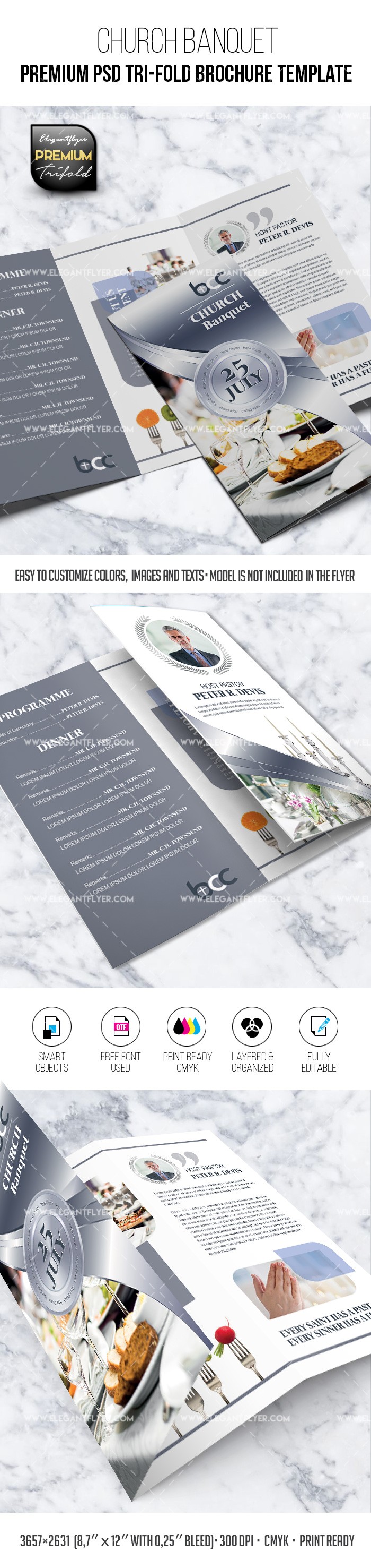 Banquete de la Iglesia - Plantilla premium de tríptico PSD para folleto. by ElegantFlyer