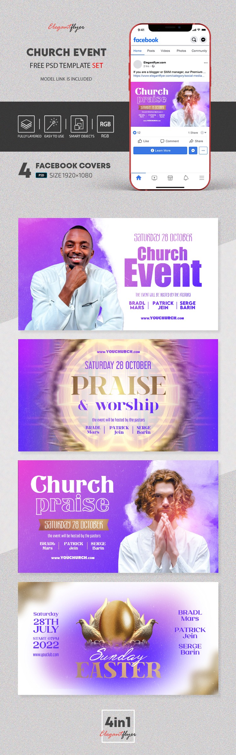 Church Event - Free Facebook Cover Templates Set in PSD by ElegantFlyer