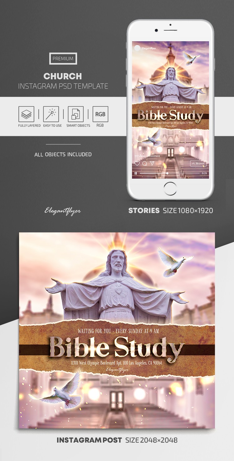 Bible Study Church Instagram - Biblijne studium Kościoła na Instagramie. by ElegantFlyer