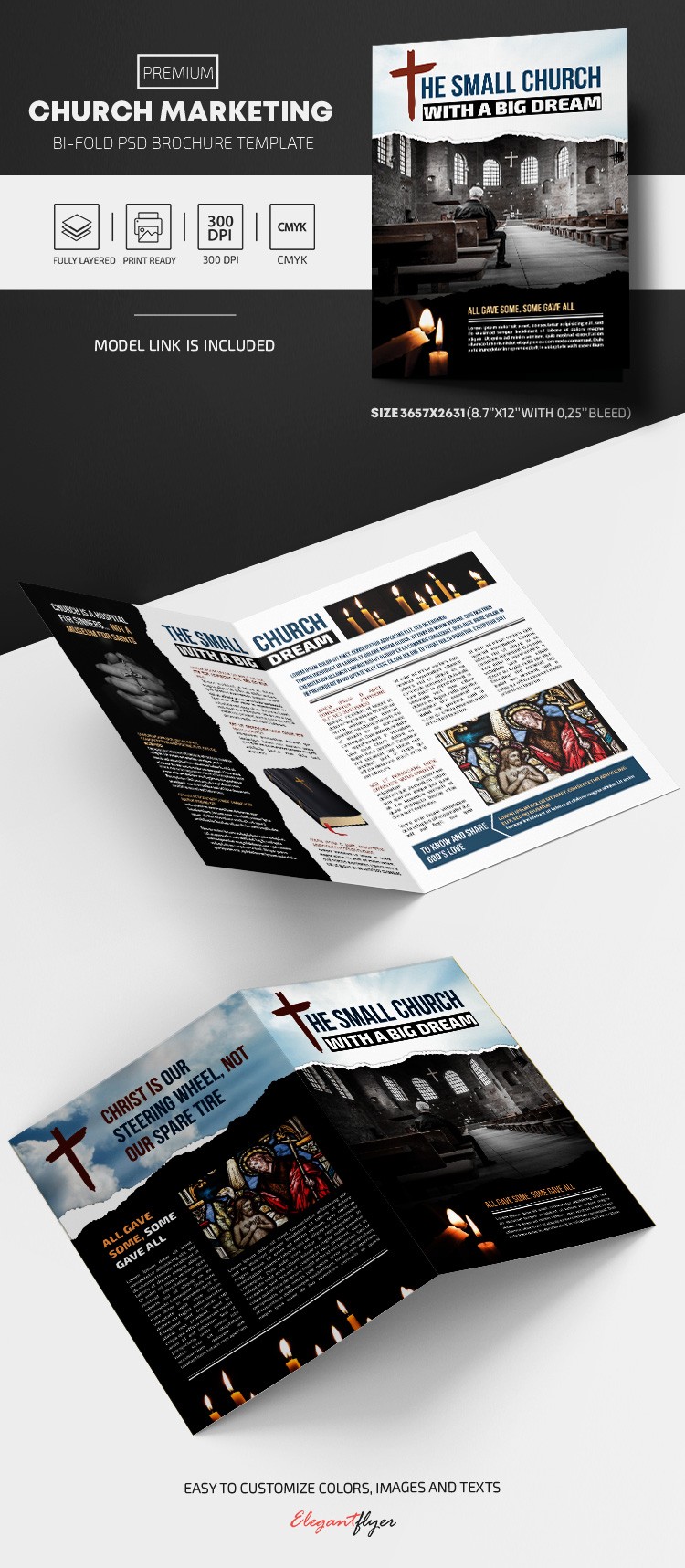 Folheto de marketing da igreja, estilo bi-fold by ElegantFlyer