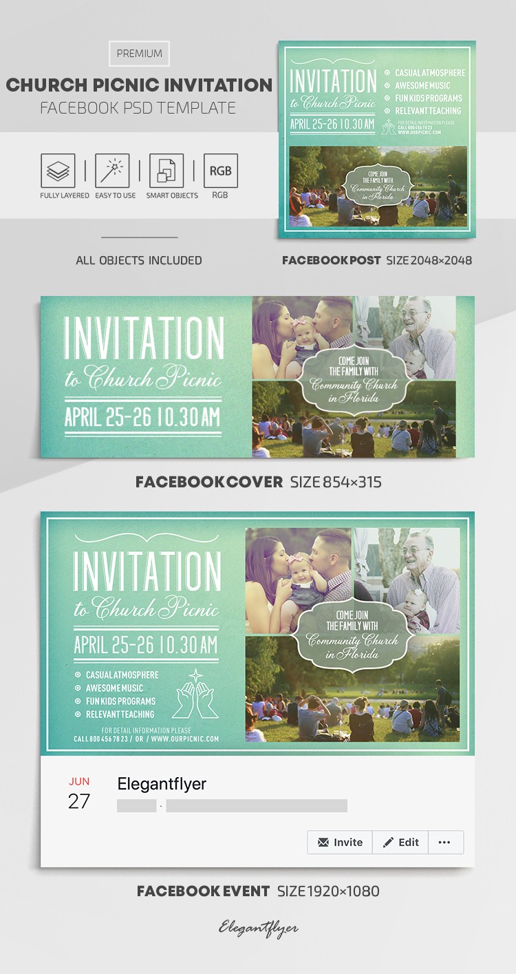 Convite para o Piquenique da Igreja - Facebook by ElegantFlyer