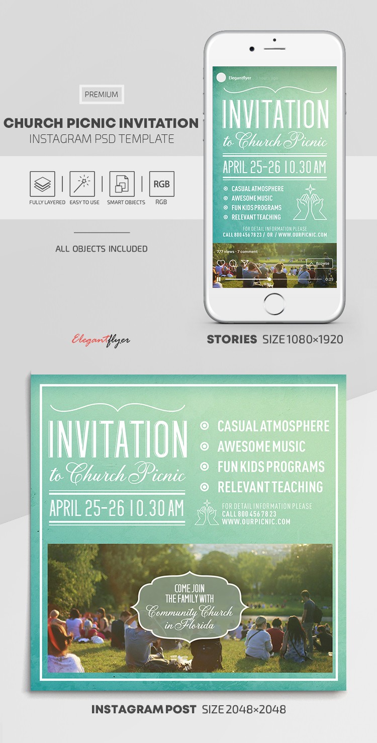 Convite para Piquenique da Igreja no Instagram by ElegantFlyer