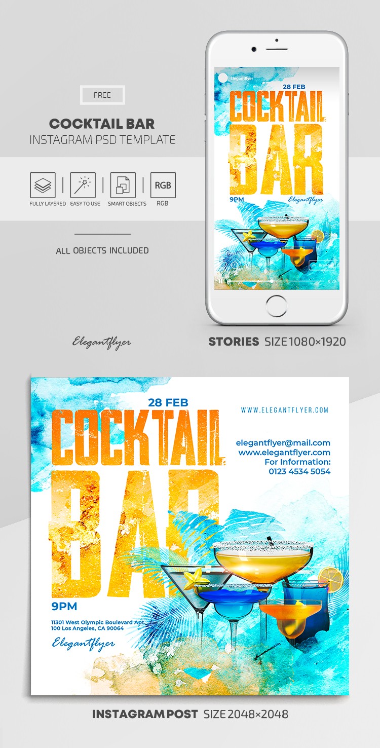 Cocktail Bar Instagram - Instagram del Bar de cócteles. by ElegantFlyer