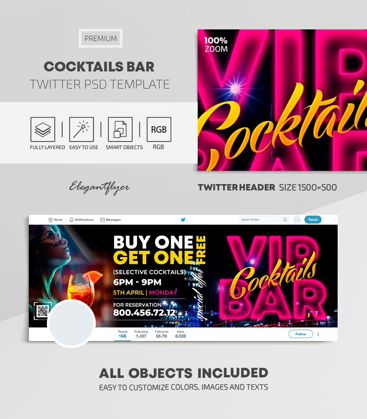 Cocktails Bar Twitter by ElegantFlyer