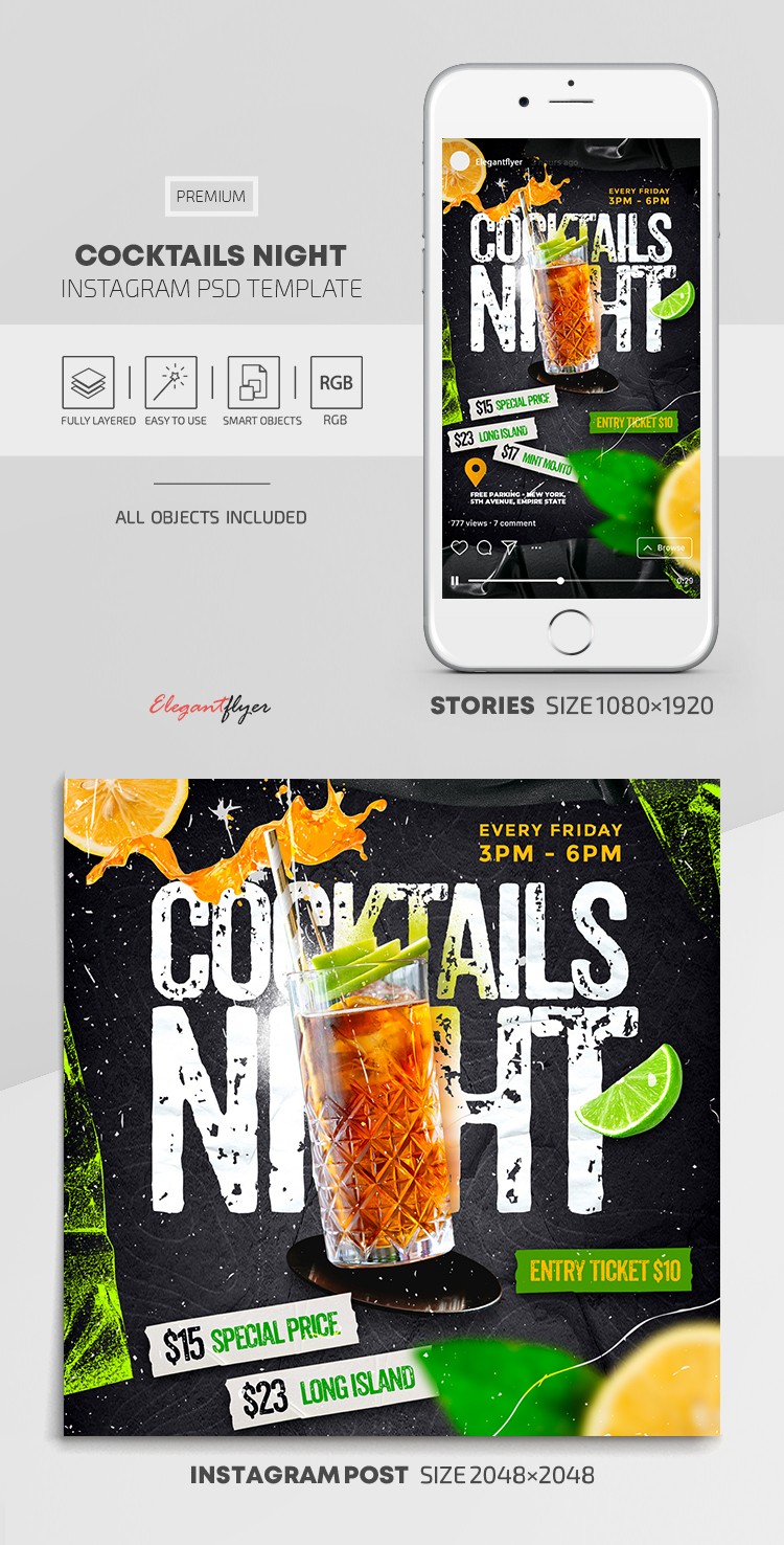Cocktails Nacht Instagram by ElegantFlyer