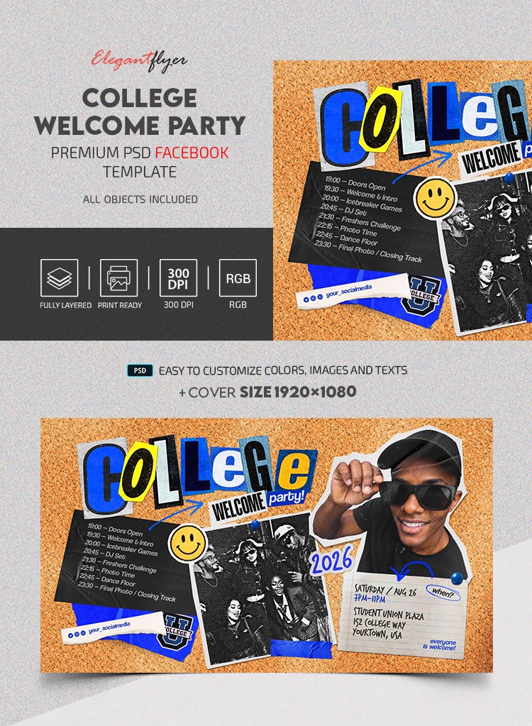 College Welcome Party Facebook Post by ElegantFlyer