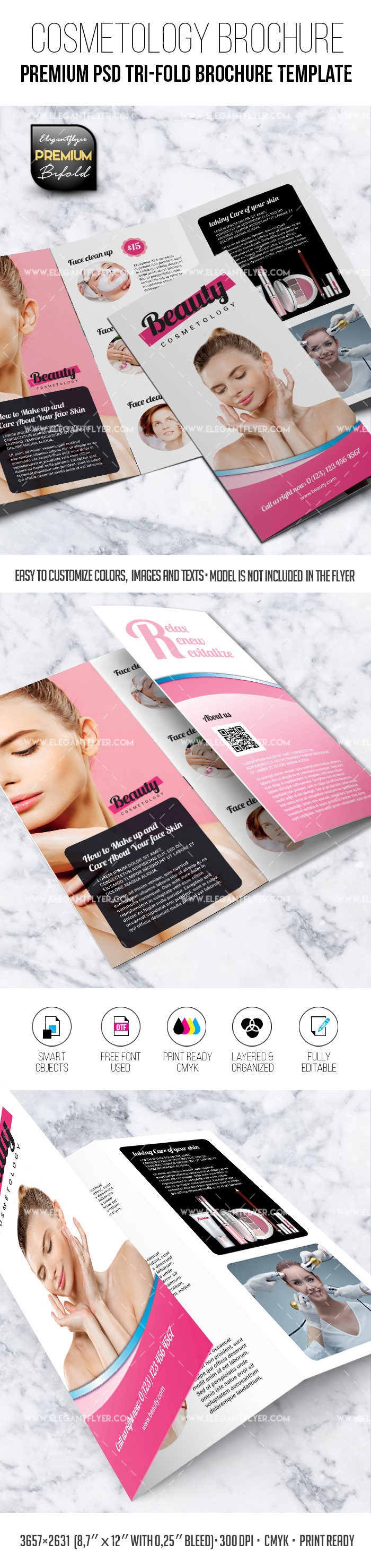 Brochure kosmetologii w trzech składanych częściach by ElegantFlyer