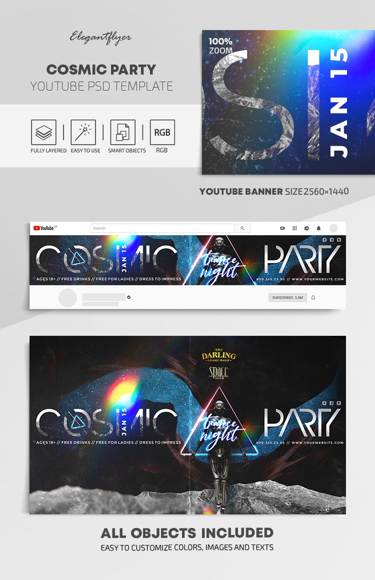 Cosmic Party - Free Youtube Channel banner PSD Template - 10031992 | by ...