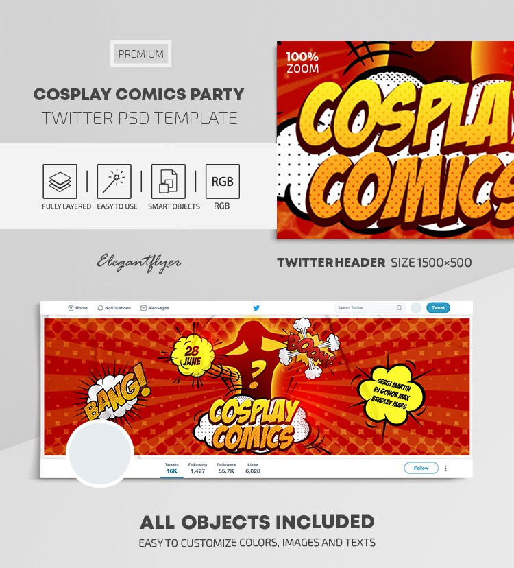 Cosplay Comics Party Twitter by ElegantFlyer
