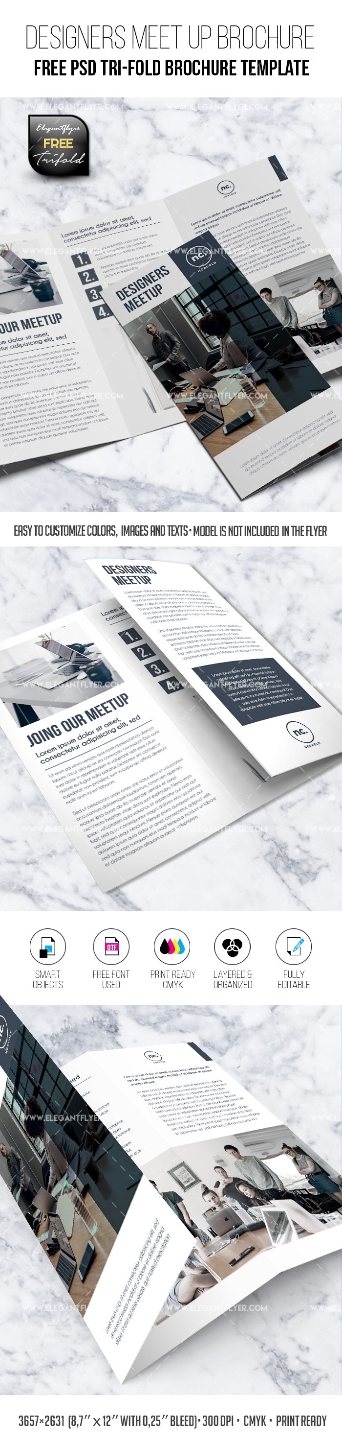Designers rassemblent - Modèle de brochure PSD triptyque gratuit. by ElegantFlyer