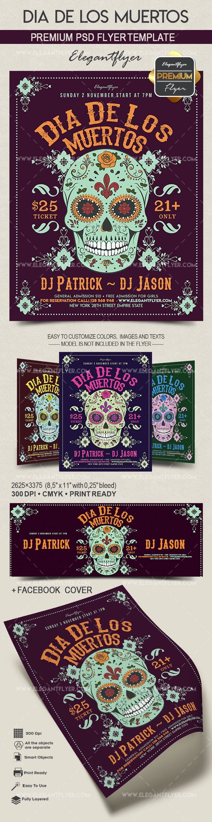 Dia De Los Muertos Skull: Teschio del Giorno dei Morti. by ElegantFlyer