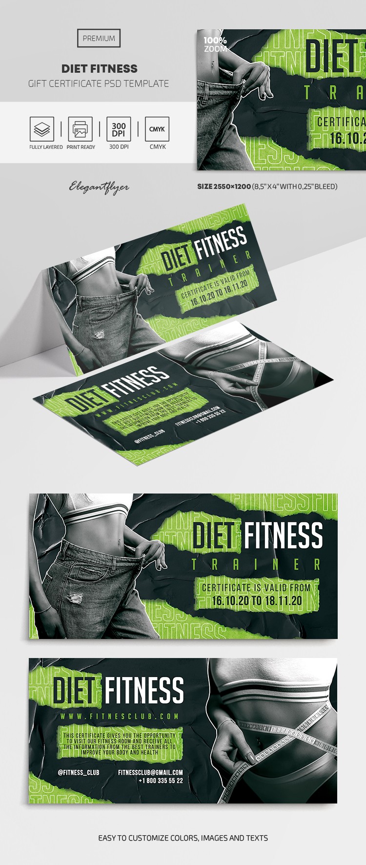 Certificado de regalo de dieta y fitness by ElegantFlyer