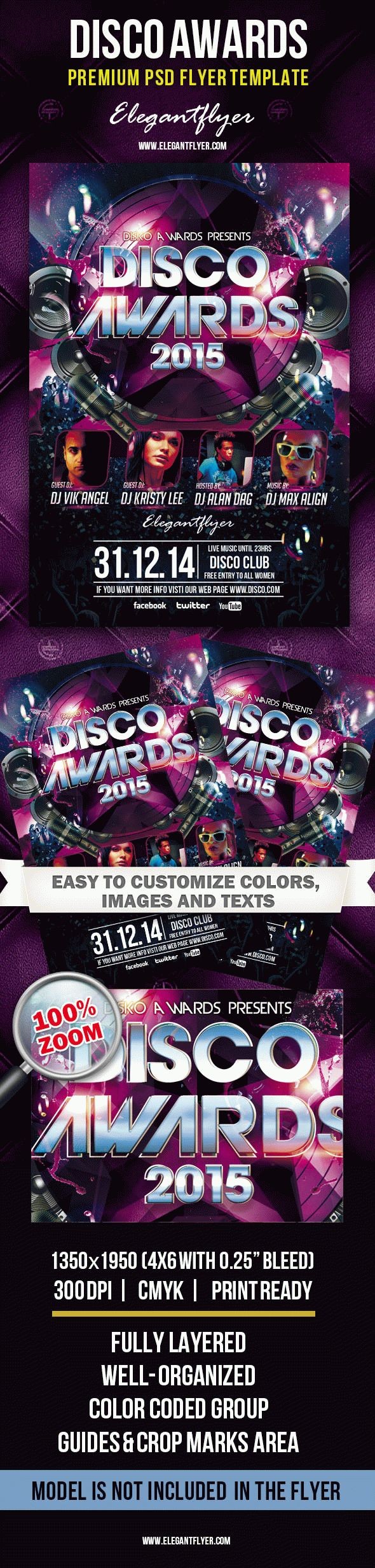 Pink Artistic Disco Awards Premium Flyer Template PSD | by Elegantflyer