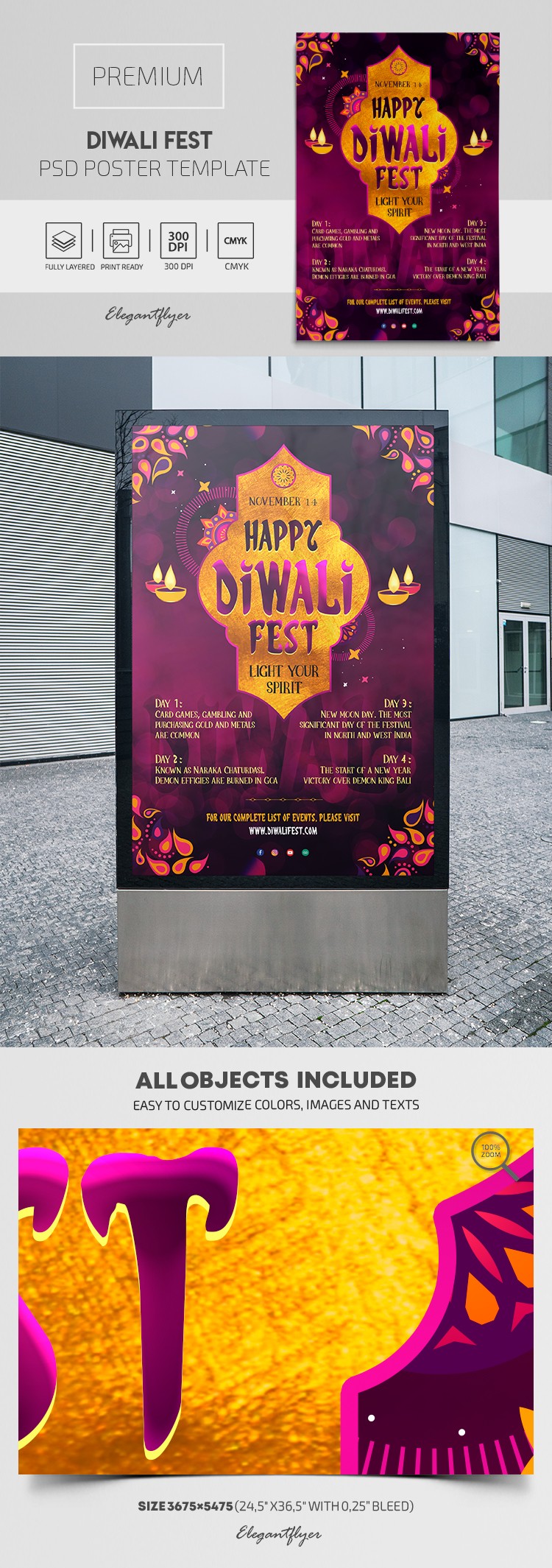 Affiche de la fête de Diwali by ElegantFlyer