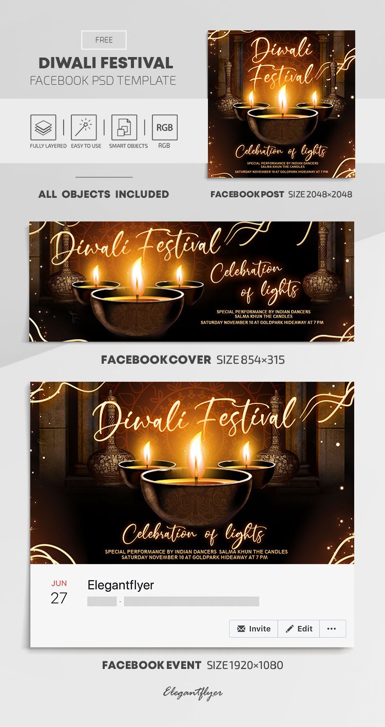 Diwali Festival Facebook - Festiwal Diwali na Facebooku by ElegantFlyer