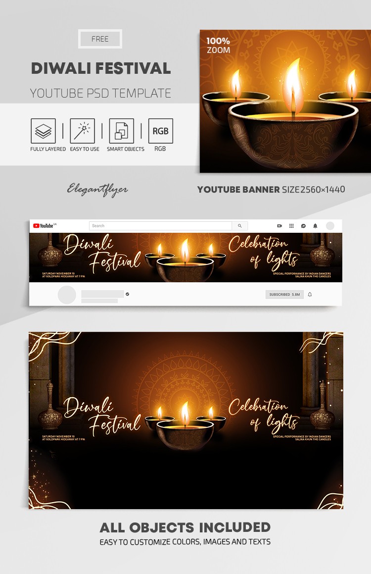 Diwali Festival Youtube would be translated to: Diwali Festiwal Youtube by ElegantFlyer