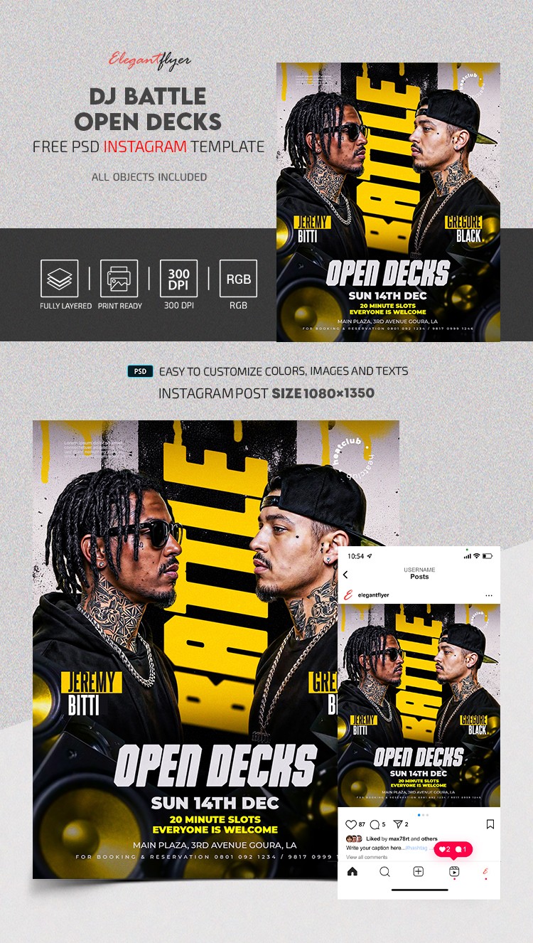 DJ Battle | Noche de Platos Abiertos Publicación de Instagram by ElegantFlyer