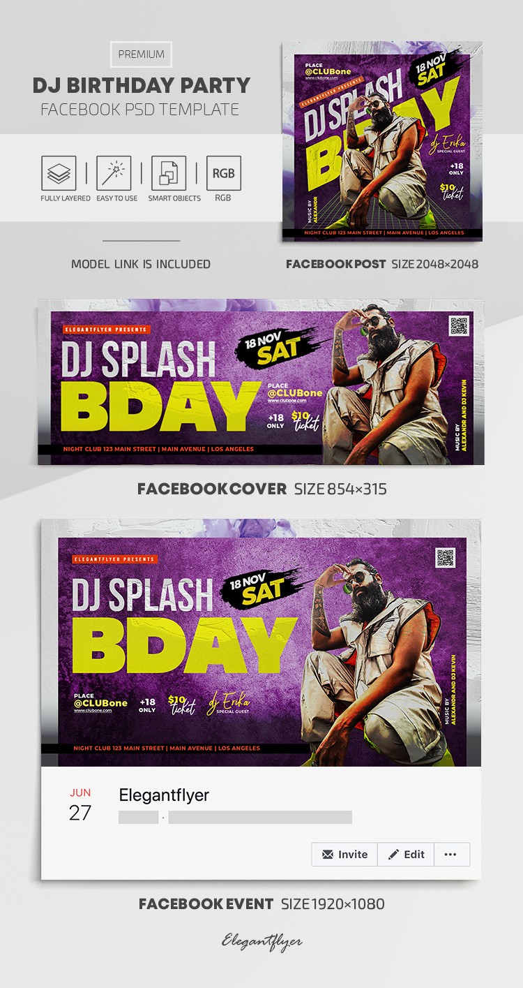 DJ Birthday Party Facebook by ElegantFlyer