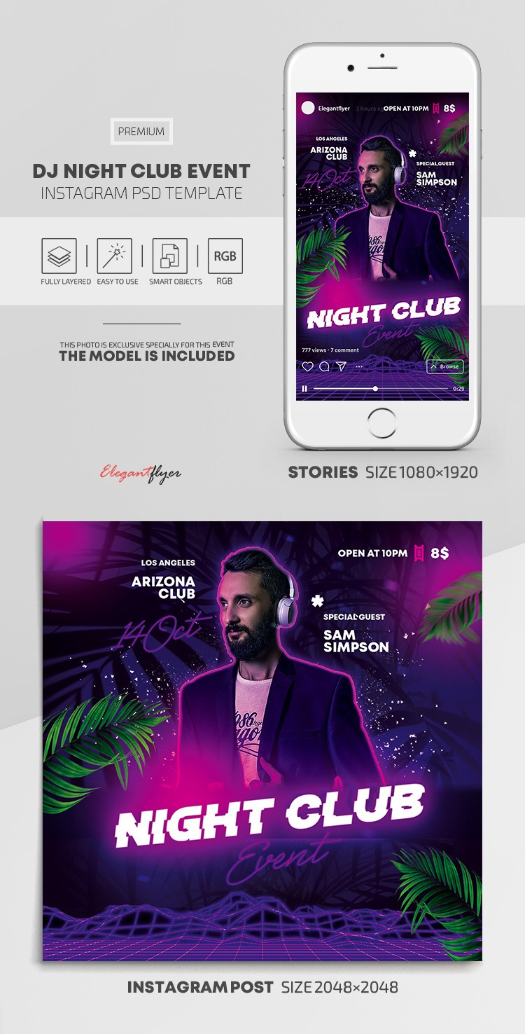 Evento notturno del club DJ Instagram by ElegantFlyer