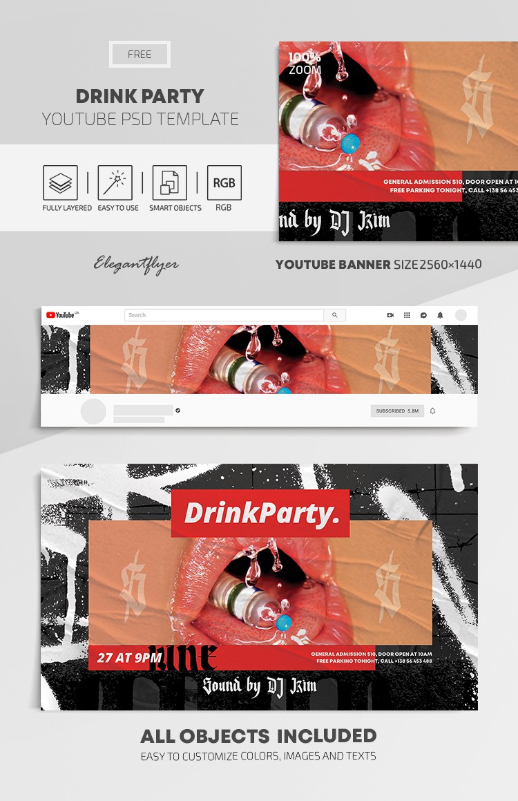 Drink Party YouTube - Getränke-Party YouTube by ElegantFlyer