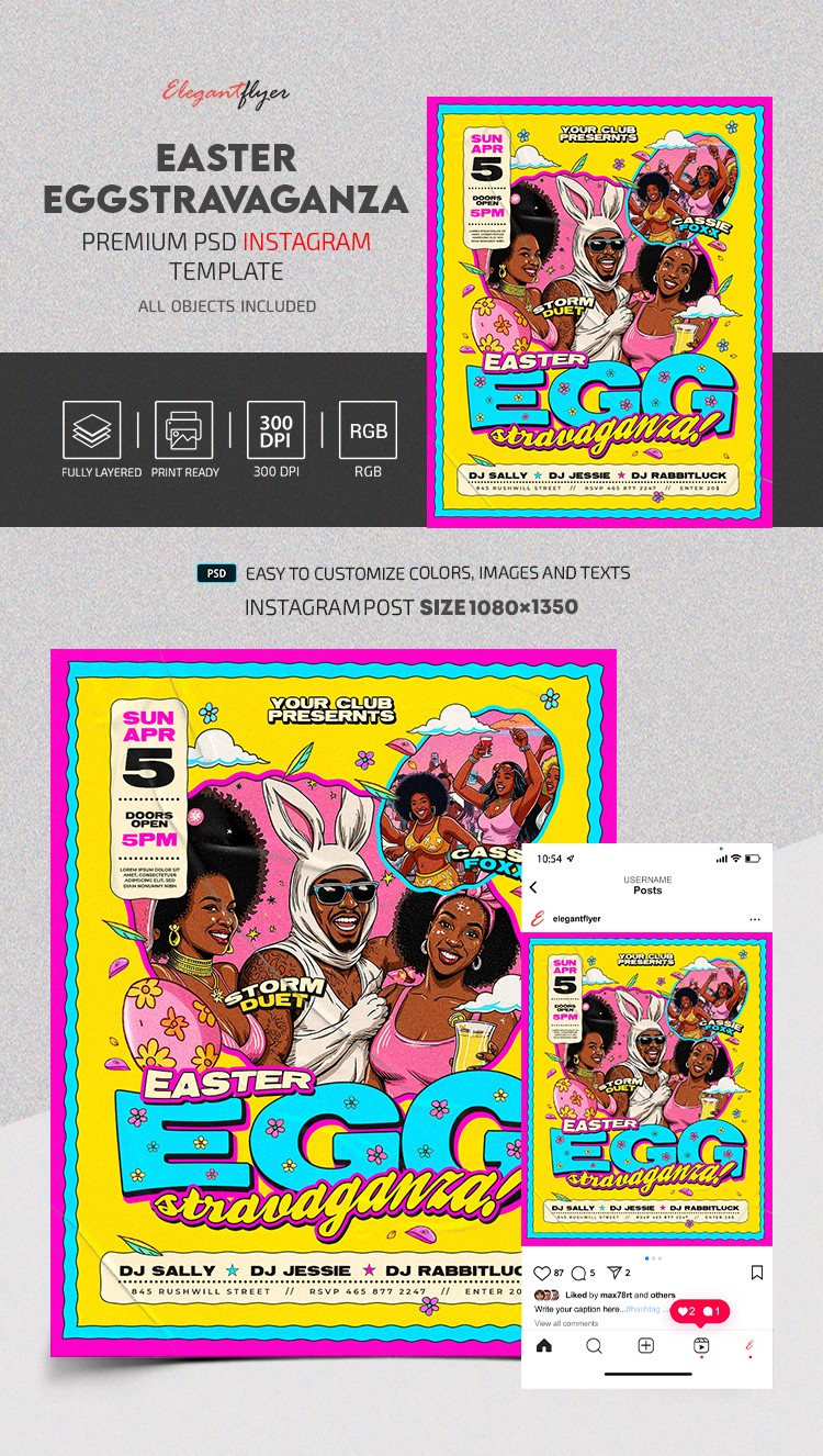 Easter Eggstravaganza Party Instagram Post by ElegantFlyer