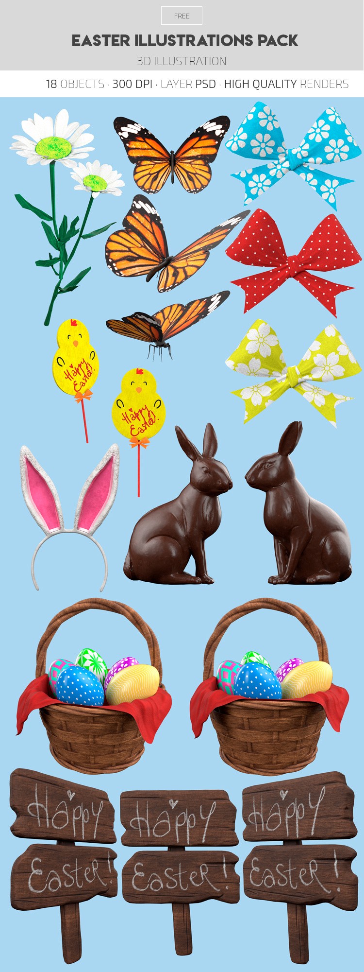 Easter Illustrations Pack - Free 3D Illustrations by ElegantFlyer